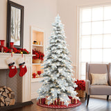 Pre-Lit Flocked Artificial Slender Christmas Tree, 7ft