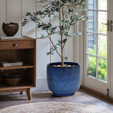 Vintage Ocean Blue Round Ceramic Planter,14''