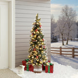 Pre-Lit Pine Christmas Tree with Snowflake Potted,5Ft
