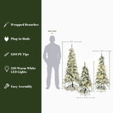 Pre-Lit Flocked Christmas Trees with Metal Stand,Set of 3