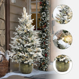 4.5Ft Pre-Lit LED Artificial Flocked Pine Tree with Pine Cones and Pot