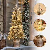 5ft Pre-Lit LED Artificial Flocked Slim Fir Christmas Tree with Metal Pot and Red Holly Berries