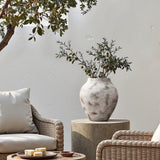 Marble White with Brown Round Stoneware Vase,15''