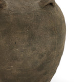 The image features a 15.4-inch tall Rustic Brown Terracotta Cauldron Vase by LuxenHome. It has a smooth, rounded surface that exudes natural elegance with its earthy, rustic charm. The coarse, unglazed finish stands out beautifully against a plain white background.