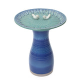 Elegant Ceramic Bird Bath for Outside with Decorative Birds, Blue 20.5''