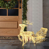 Sleigh Reindeer Holiday Decoration with Lights, Set of 2