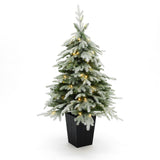 Pre-Lit Green Flocked Artificial Christmas Tree Potted,4.4Ft