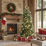 Pre-Lit Green and Gray Christmas Tree Branches,6.5Ft