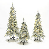 Pre-Lit Flocked Christmas Trees with Metal Stand,Set of 3