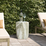 Green Faux Marble Outdoor Side Table for Patio, 18.4'' H
