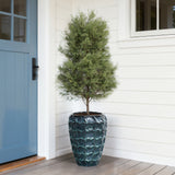 Tall Ceramic Planter Pot for Indoor Outdoor Plants with Drainage Hole, Blue 14''