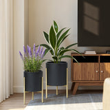 Geometric metal indoor planter with stand, set of 2