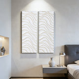 White Metal Wall Decor with Gold Wave Accents, Set of 2, 39.5'' H