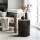 Metal Side Table with Black and Gold Hammered Iron Base
