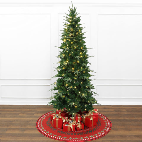 7ft-pre-lit-green-slim-artificial-christmas-tree-with-8-light-functions