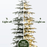 Pre-Lit Green Christmas Tree with Lights Faux Snow- Set of 3