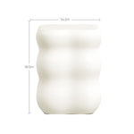 White wavy ceramic vase with dimensions: 14.2 inches wide and 18.5 inches tall, perfect for accentuating modern home furnishings.