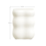 White wavy ceramic vase with dimensions: 14.2 inches wide and 18.5 inches tall, perfect for accentuating modern home furnishings.