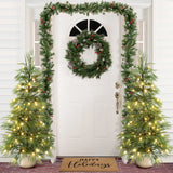 Pre-Lit Green Christmas Branches Tree with Potted,4.5Ft