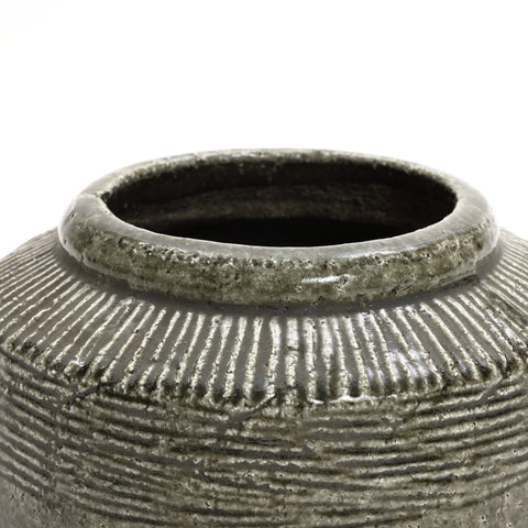 Rustic brown stoneware bowl vase