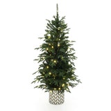 4.5Ft Pre-Lit Green Slender Fir Potted Artificial Christmas Tree