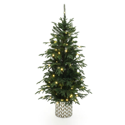 4.5Ft Pre-Lit Green Slender Fir Potted Artificial Christmas Tree