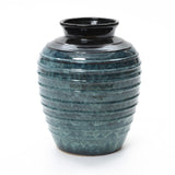 Rippled Blue with Brown Round Tall Ceramic Vase, 15.8"H