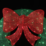 Lighted green wreath with red bow, 3 ft