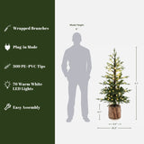 Pre-Lit Green Evergreen Christmas Tree with Potted,3.9Ft