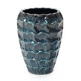Tall Ceramic Planter Pot for Indoor Outdoor Plants with Drainage Hole, Blue 14''