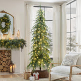 Pre-Lit Slim Artificial Cedar Christmas Tree, 7.5ft