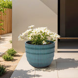 Coastal Blue Ceramic Plant Pot, Decorative Round Planter with Drainage Hole 14.2'' Dia