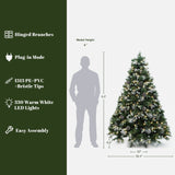 Pre-Lit Green and White Branches Pine Christmas Tree,6.2Ft