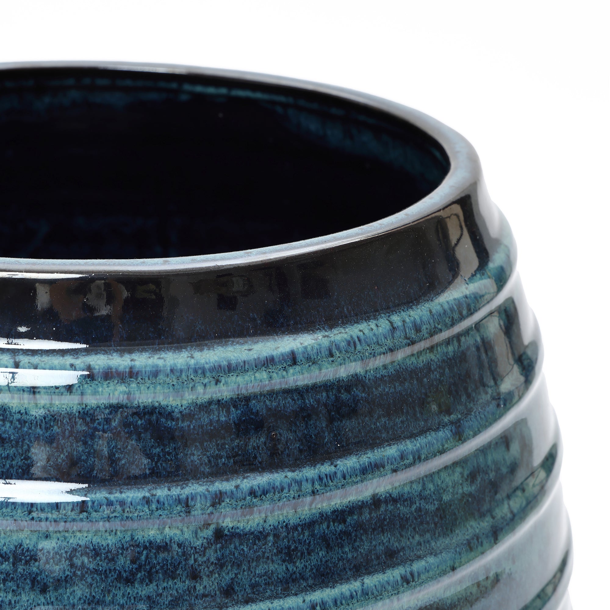 amazon ceramic pots for indoor plants LuxenHome 17.7" Tall Ceramic Planter Pot for Indoor Outdoor Plants with Ribbed Texture, Large Garden Plant Pots with Drainage Hole, Blue