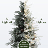 4.5Ft Pre-Lit LED Artificial Flocked Pine Tree with Pine Cones and Pot