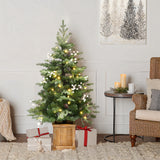 Pre-Lit Green Christmas Pine Tree with Wood Pot,3.9Ft