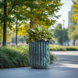 Glazed Blue Tall Ceramic Plant Pots, Two-tone Decorative Large Pot for Plants 16.8'' H