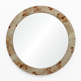 Burl finish wood frame round wall mirror