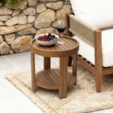 Acacia Wood Outdoor Side Table with Tray Top and Shelf, 20.4''