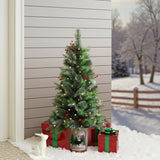 Pre-Lit Green Pine Christmas Tree with Potted,4Ft