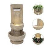 Resin Outdoor Waterfall Fountain with Planter and LED Lights, 33'' H