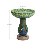 Blue & green peacock resin birdbath