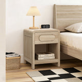 Oak Nightstand with Drawer and Open Shelf, Wooden Bedside Table for Bedroom, 21.65''