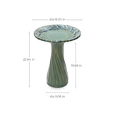 Green Outdoor Ceramic Birdbath with Swirl Pattern,20.5''