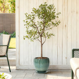 Jade Green Large Round Ceramic Planter with Attached Saucer, Glazed Indoor Outdoor Planter Pot 11.4'' Dia