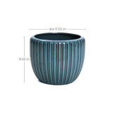 Sea-green ceramic flowerpot with vertical ridges; crafted from high-quality materials, it stands 9.45 inches tall and measures 11.02 inches in diameter.