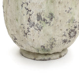 Old-World Distressed White Round Terracotta Vase,10''