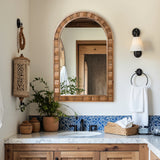 Rustic Solid Frame Arch Rectangle Wood Wall Mirror, 35"H