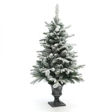 Pre-Lit Snow-Flocked Christmas Tree with Pot,4Ft