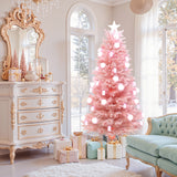 Pre-Lit Pink Flocked Fiber Christmas Tree ,6ft